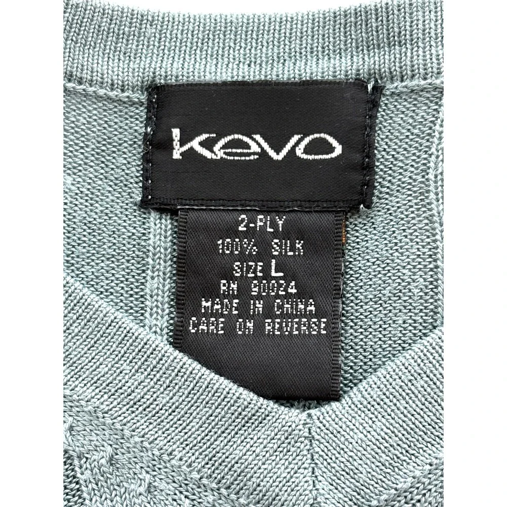 Kevo Sweater‎ Mens Large Blue 2-Ply 100% Silk Ribbed V Neck Pullover Lightweight - Picture 11 of 16